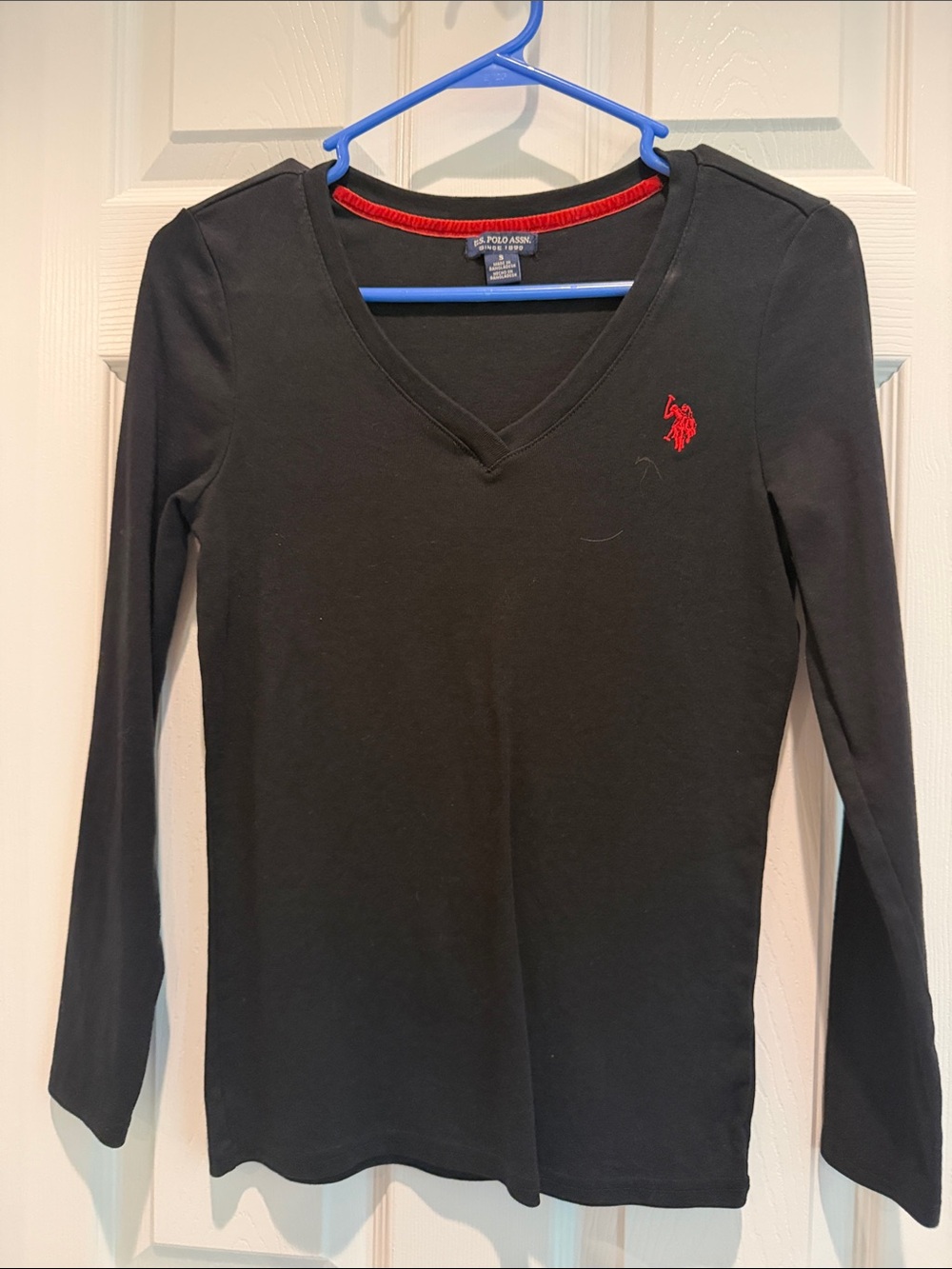 U.S. Polo Assn. Black Long Sleeve Tee with Red Trim